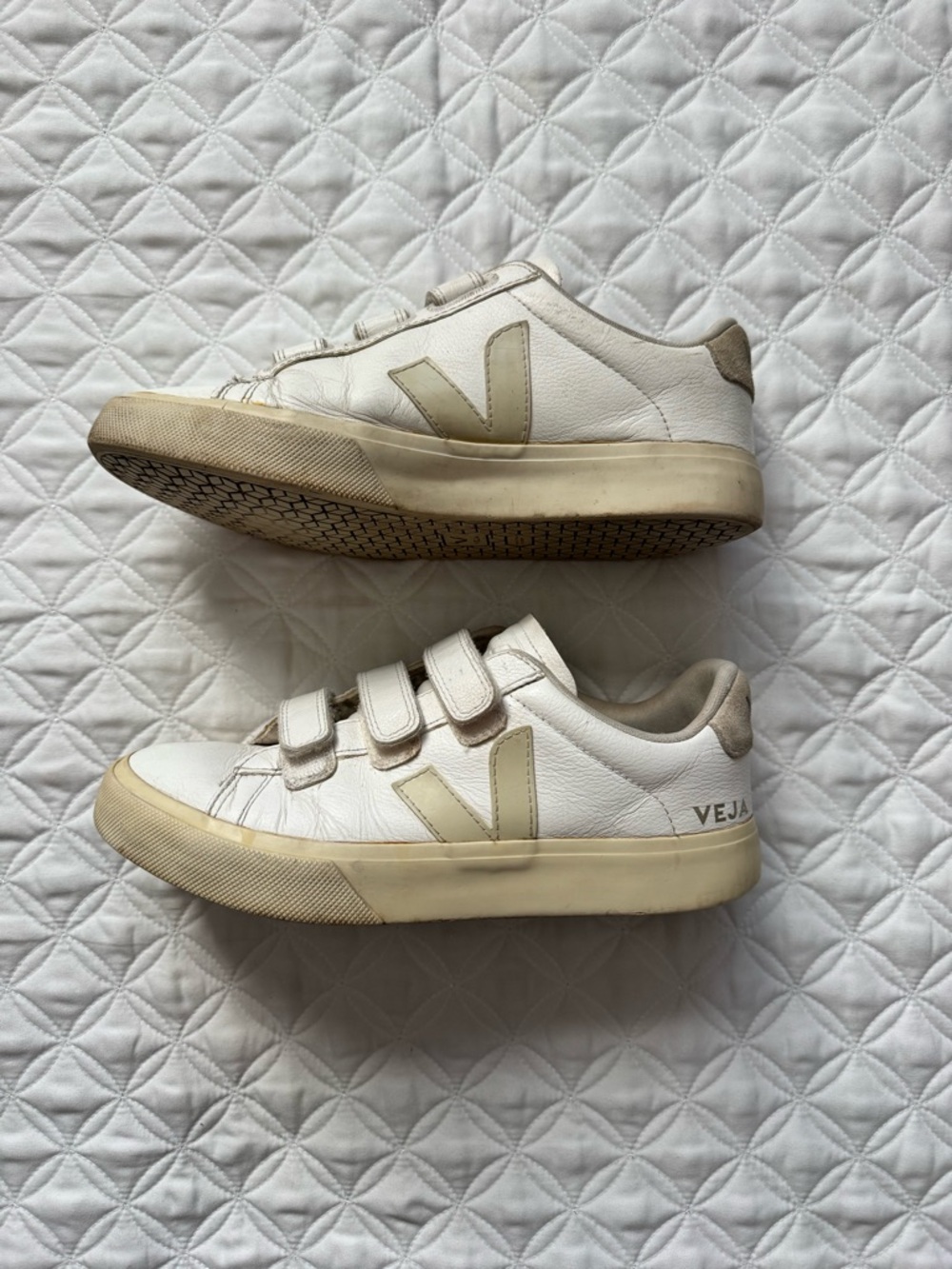 Veja Recife Logo Leather White Natural Velcro Strap Sneakers Size 8 - Picture 4 of 11